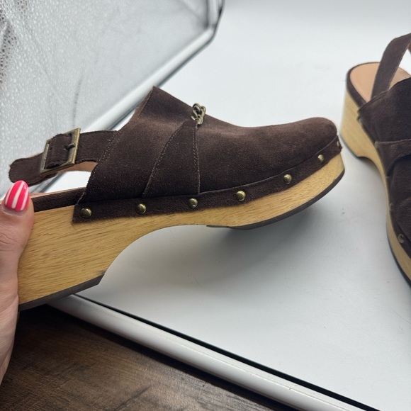Anthropologie Silent D Georgia Suede Leather Slingback Clogs Brown Size 40 - Picture 8 of 16